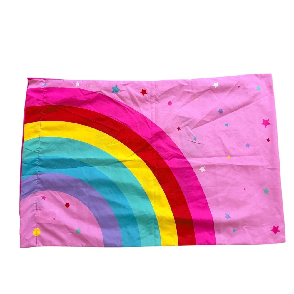 Disney Minnie Mouse Rainbow Stars Pink Standard Pillowcase Double Sided Kids Bed - Picture 2 of 2